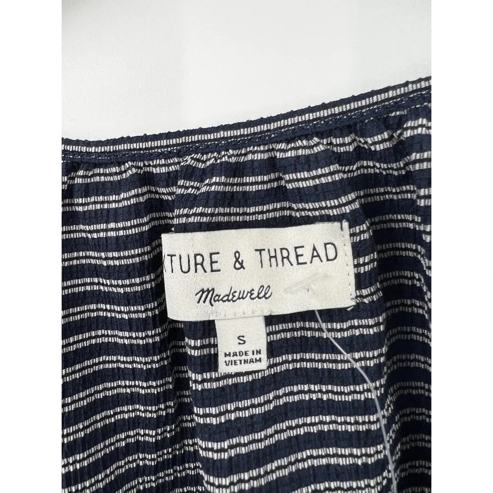 Madewell Texture & Thread Striped Puff Sleeve Square Neck Top Women's Size Small